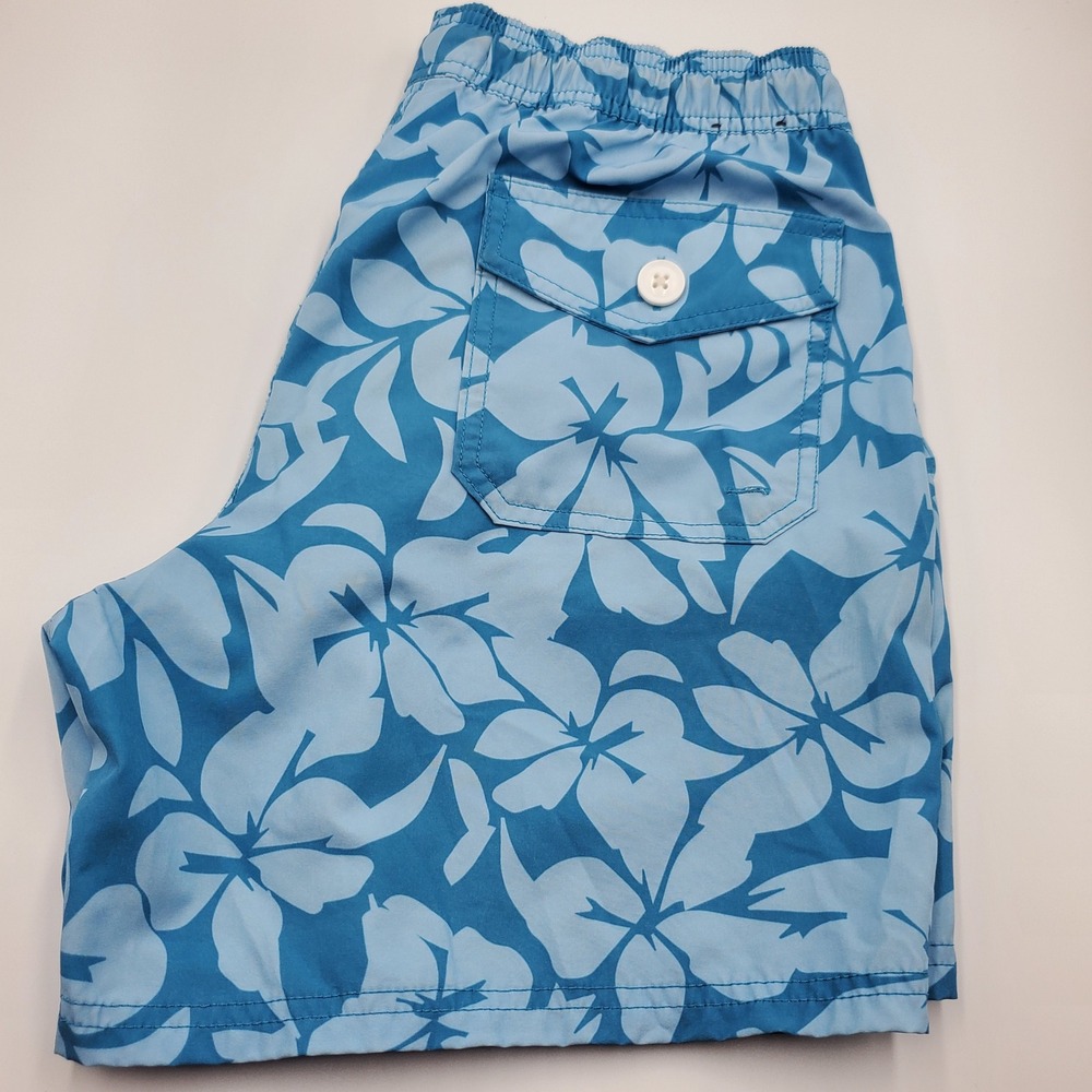 J.Crew Flex Swim Trunks Mens Medium Blue Hibiscus Floral Mesh Lined 5" Inseam